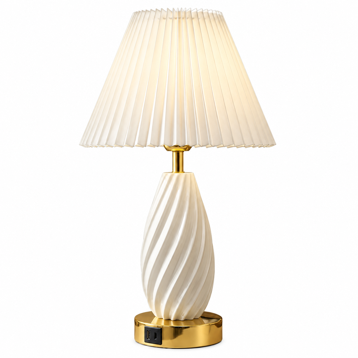 Mid-Century Modern Resin Table Lamp with USB Charging Port