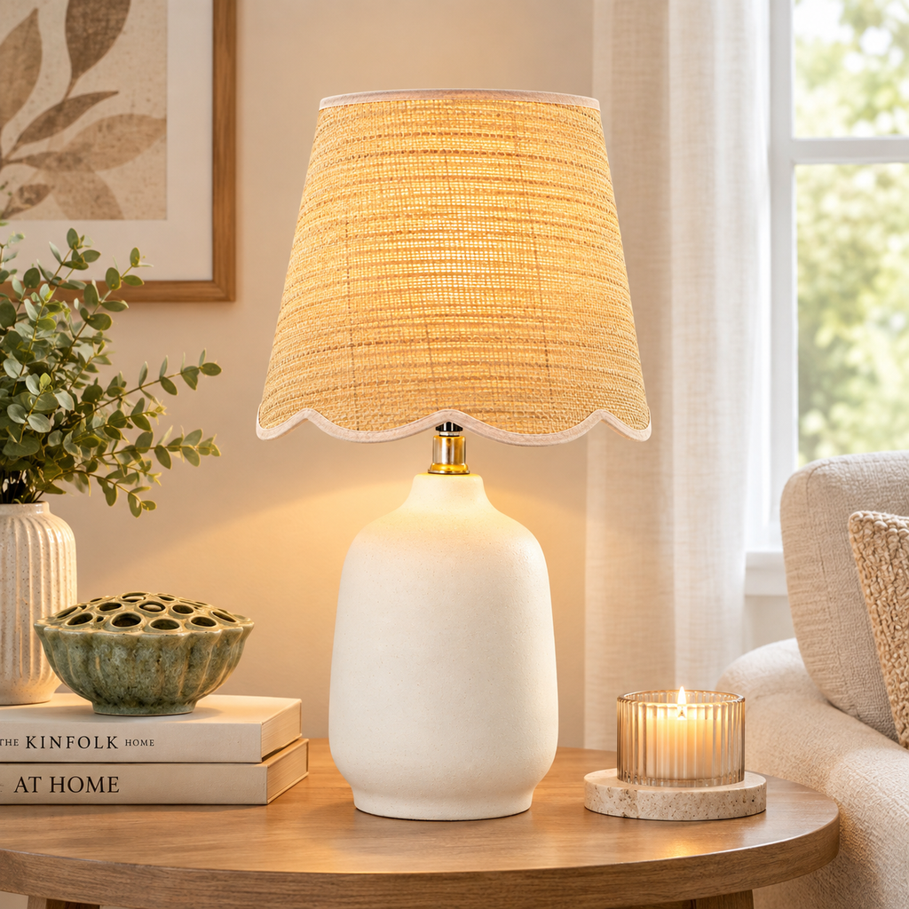 Kokenos Ceramic & Rattan Table Lamp