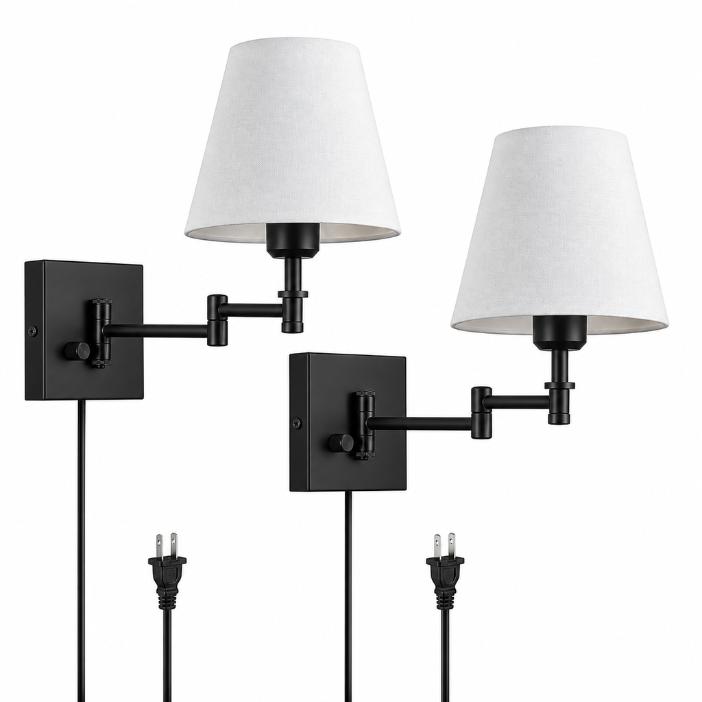 Hardwired White Swing Arm Sconce – Set of 2