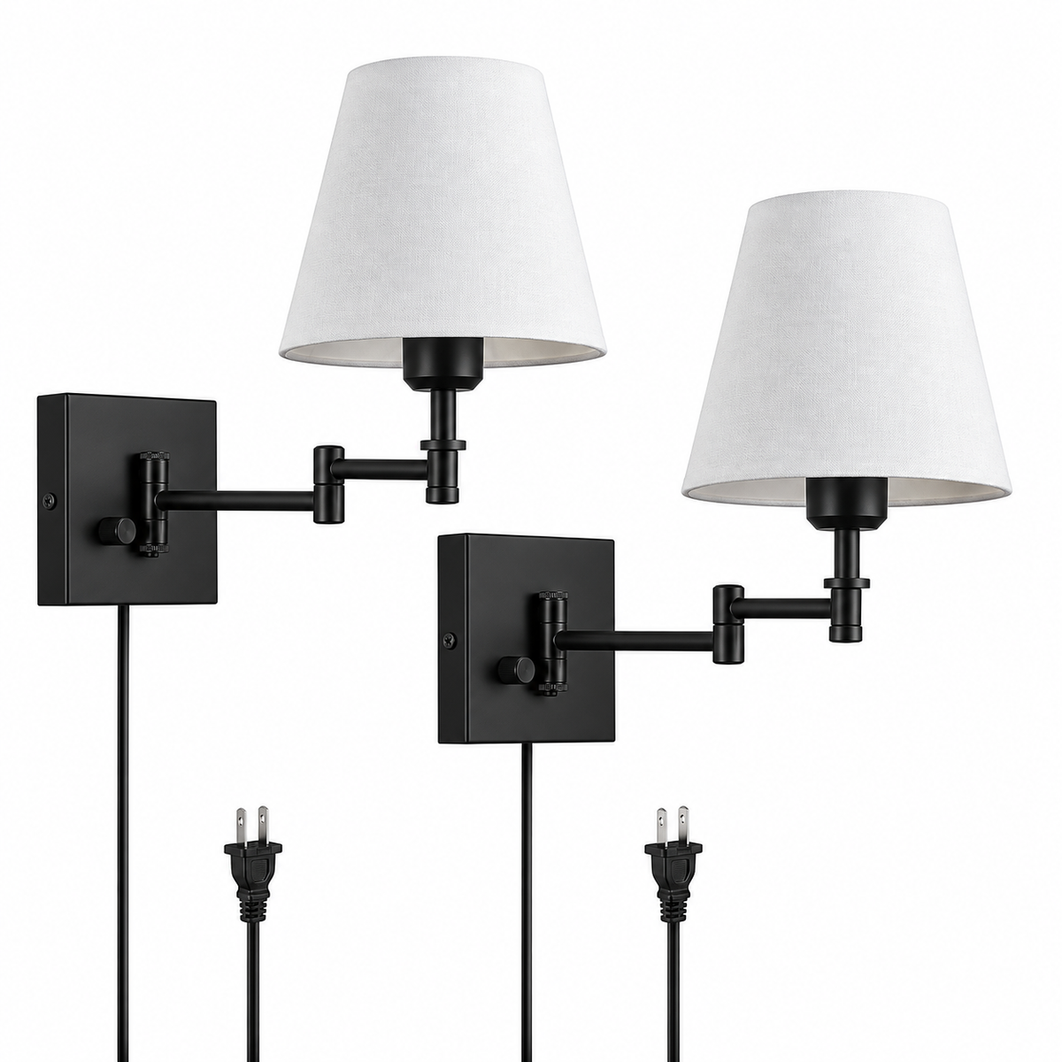 Hardwired White Swing Arm Sconce – Set of 2