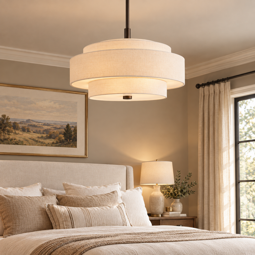 Light Steel Dimmable Drum Chandelier