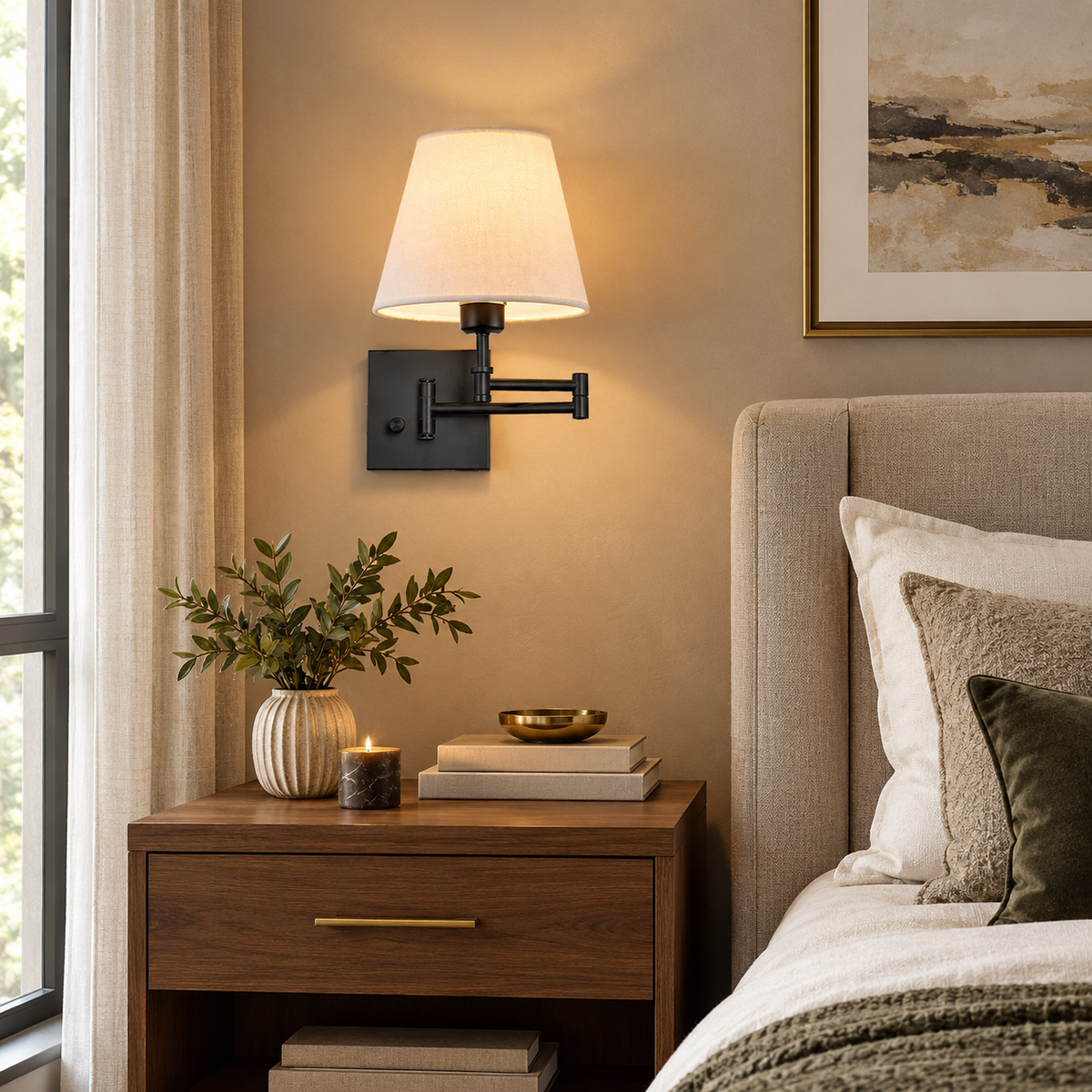 Hardwired White Swing Arm Sconce – Set of 2