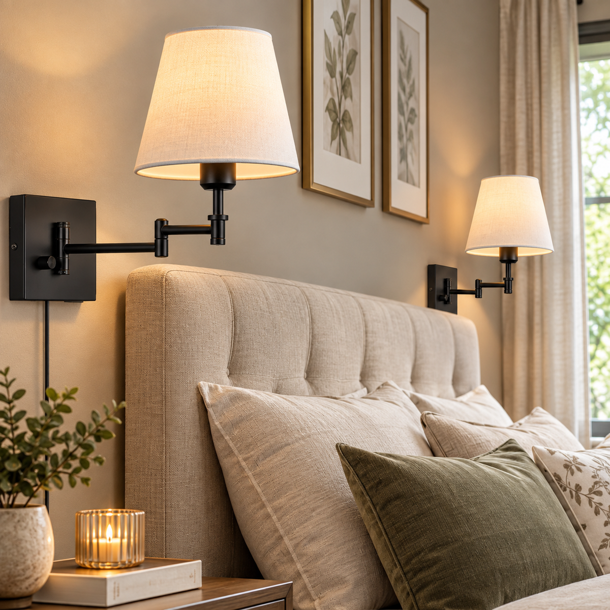 Hardwired White Swing Arm Sconce – Set of 2