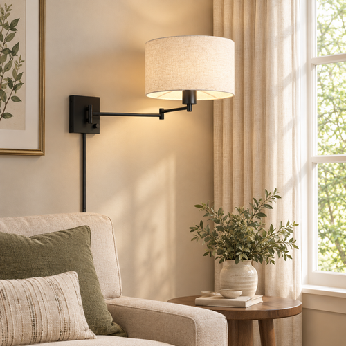 Hardwired Swing Arm Wall Sconce With Bulb
