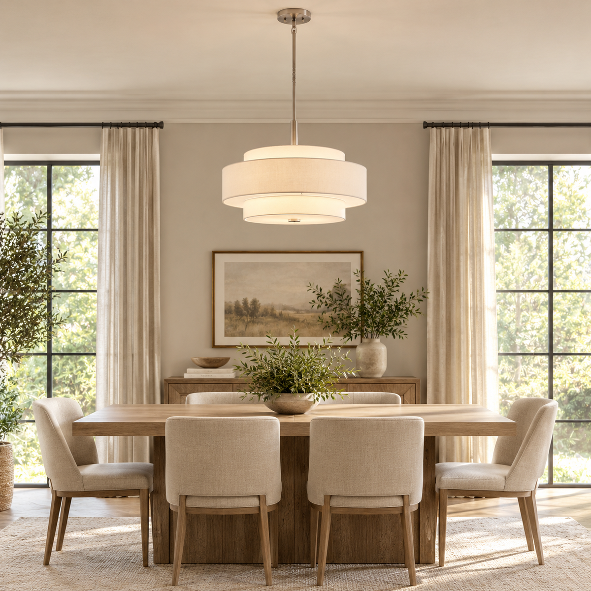 Light Steel Dimmable Drum Chandelier
